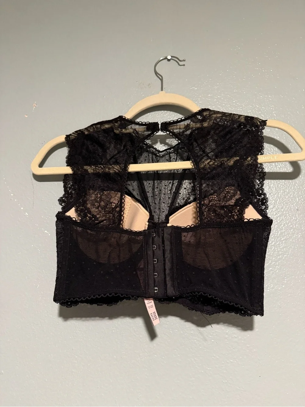 Dobreva Sheer Polka-Dot Lace Longline Bralette - Black size 34D